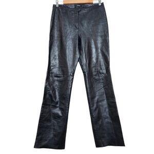 Vintage Y2K Express Size 7/8 30in Black Patchwork Leather Wide Leg Bootcut Pants